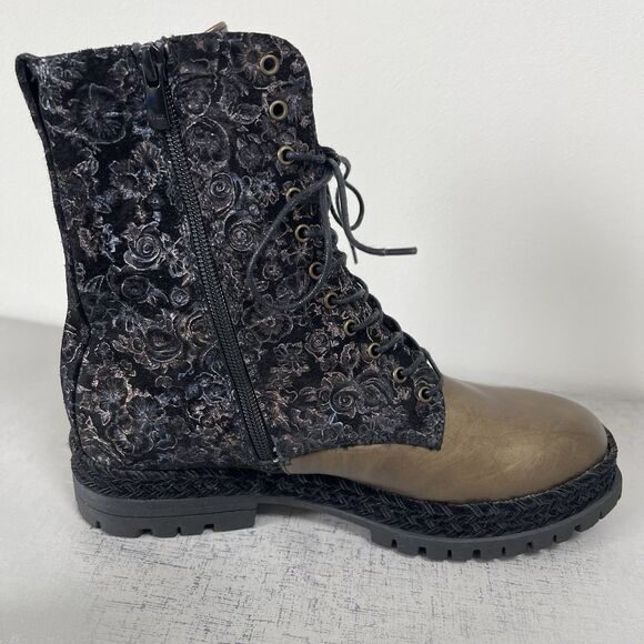 Eric Michael Women's Lace Up Combat Boots 10 - 10.5 Lug Sole Boho Floral Print - Picture 8 of 13